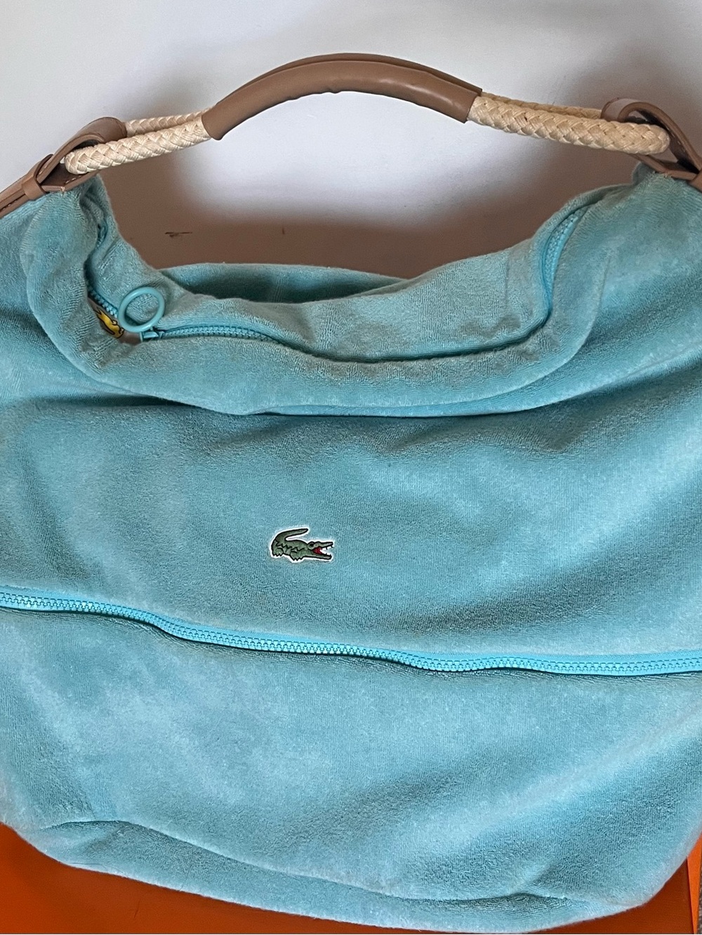 Lacoste Light Aqua terycloth Hobo with Braided Handle